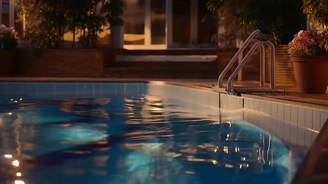 Outdoor leisure facility maintenance features a cleaner focused on pool surfaces, tiles, and drains to keep the swimming area safe and inviting. cinematic color correction, natural uneven lighting
