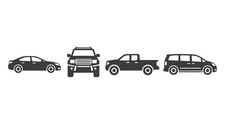 Fototapeta premium Collection of Various Vehicle Silhouettes Isolated on White Background.