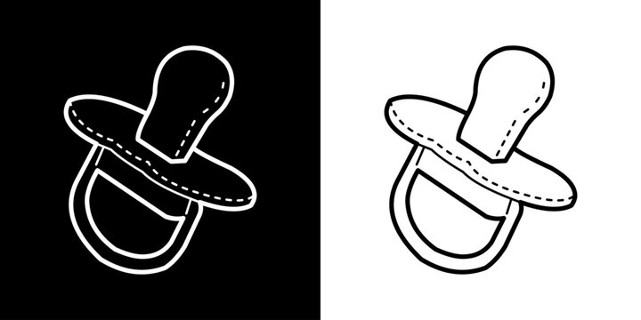 baby pacifier line art isolated on black and white background