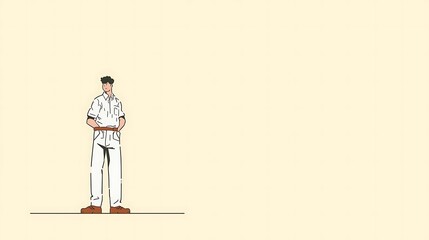 Minimalist Vector Illustration of Young Man Standing in Casual White Outfit