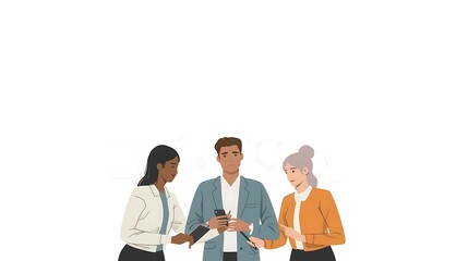 Diverse Business Team Looking at Smartphone Screen Vector Illustration