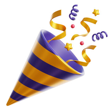 Exploding Party Popper with Confetti and Streamers 3d Illustration