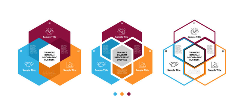 Venn diagram set infographic chart template for business 3 step options, presentation with venn diagram elements vector editable illustration.