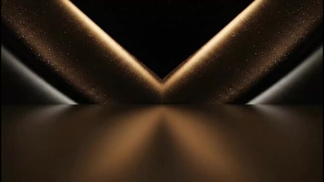 Low symmetrical corridor with warm golden floor glow viewed from side angle perspective