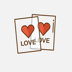 Two love letters with heart symbols. Flat vector icon suitable for Valentine's Day and romance projects.
