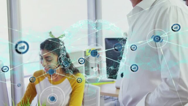 Network of connections against african unk female customer care executives working at office