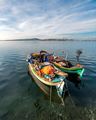 Obraz premium The Boats on the beach in Ayvalik Town of Turkey 