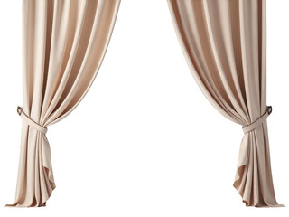 A pair of beige curtains hang from the wall, creating a simple and clean design