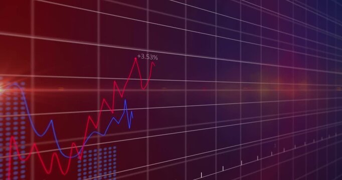 Animation of light moving g over financial data on navy background