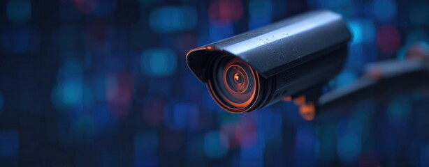 Surveillance Tracking Analytics Professional Security Camera System Monitoring City Streets at Night with Blue Light Surveillance Concept