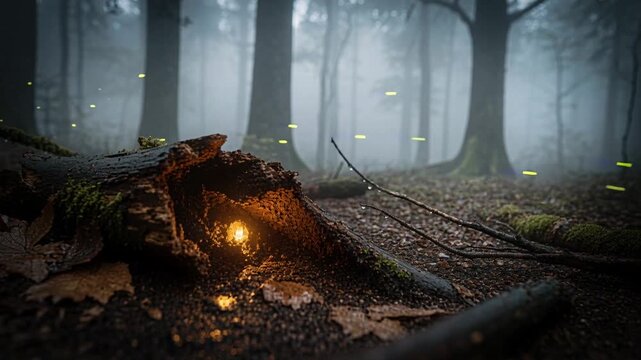 A Mystical Marten Navigates an Enchanted Foggy Forest