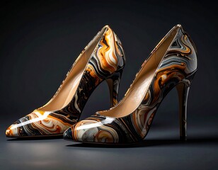 luxury marble pattern high heel shoes on dark background

