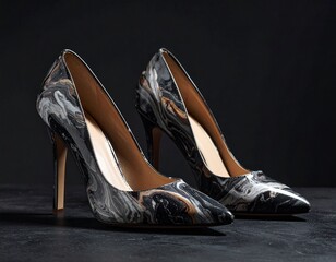 luxury marble pattern high heel shoes on dark background