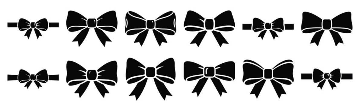 Easter ribbon bow Silhouette vector icon set. Easter vector icons on white background and Vector illustration.