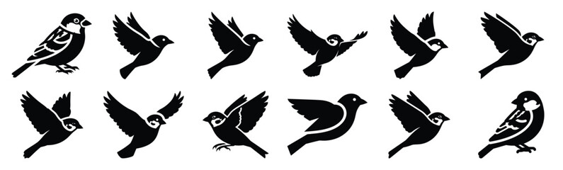 Obraz premium Easter sparrow Silhouette vector icon set. Easter vector icons on white background and Vector illustration.