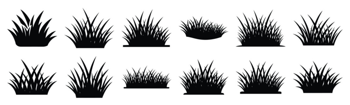Easter spring grass Silhouette vector icon set. Easter vector icons on white background and Vector illustration.