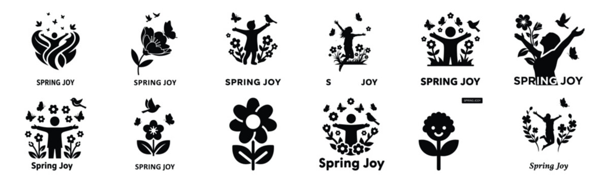 Easter spring joy Silhouette vector icon set. Easter vector icons on white background and Vector illustration.