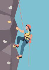 Female Athlete Climbing Steep Indoor Wall with Safety Rope