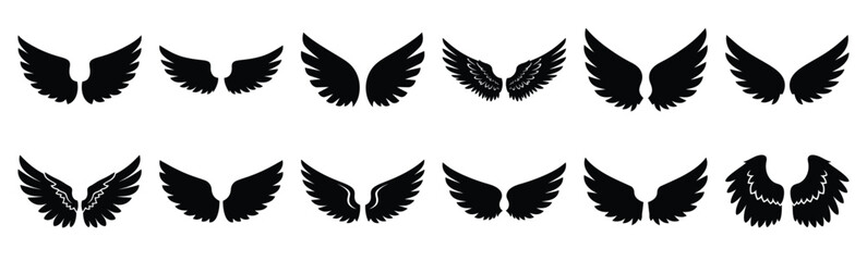 Obraz premium Easter angel wings Silhouette vector icon set. Easter vector icons on white background and Vector illustration.