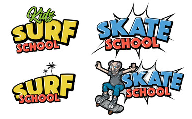 Set of skateboard  and surf school club symbol. vector illustration