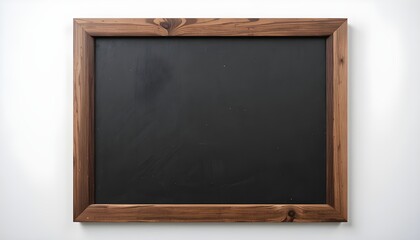 Isolated on a white background is a chalkboard with a brown wood frame.