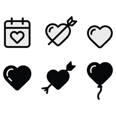 Romantic Love Icon Set, Hearts and Valentine Balloons