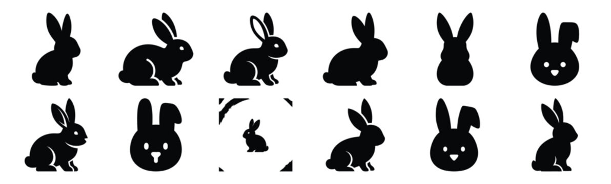 Easter bunny  outline Silhouette vector icon set. Easter vector icons on white background and Vector illustration.