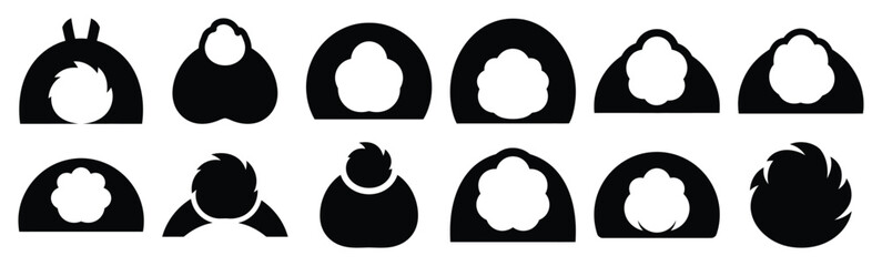 Easter bunny tail Silhouette vector icon set. Easter vector icons on white background and Vector illustration.