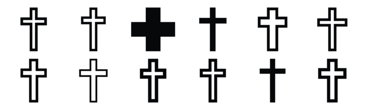 Easter cross outline Silhouette vector icon set. Easter vector icons on white background and Vector illustration.