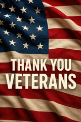 Thank You Veterans Message On American Flag Background, Patriotic Concept For Veterans Day Or Memorial Day