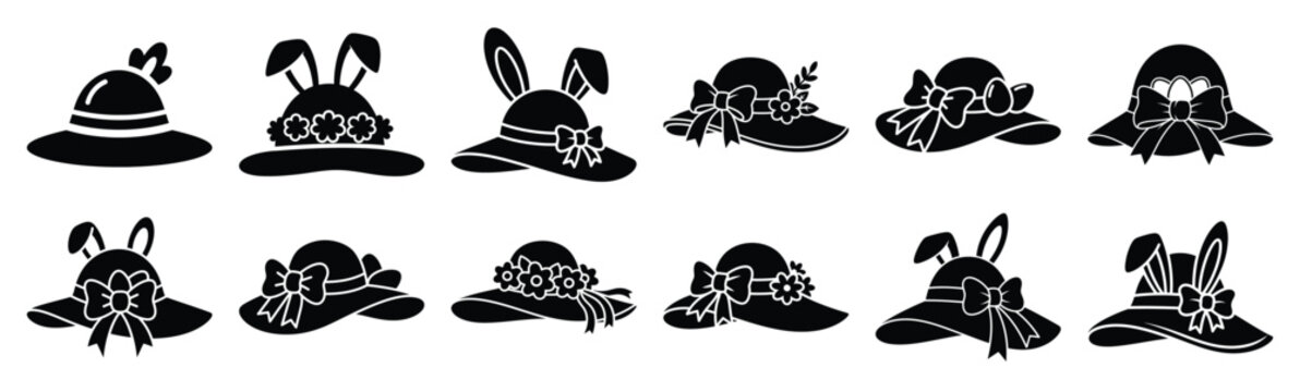 Easter easter hat Silhouette vector icon set. Easter vector icons on white background and Vector illustration.