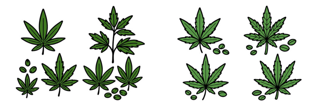 Collection of isolated cannabis leaf vector illustrations