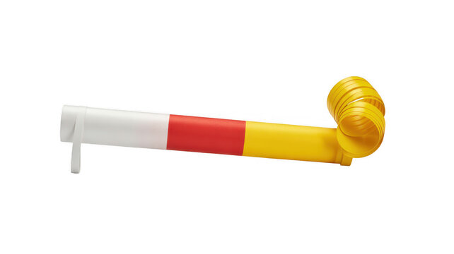 White, red, and yellow horn isolated on a transparent background