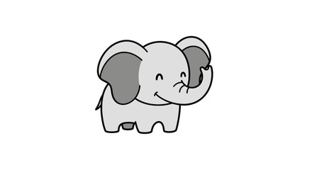Obraz premium Charming Grey Cartoon Baby Elephant Smiling Isolated White Background Happy Jungle Animal
