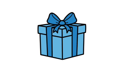 Obraz premium Festive Blue Cartoon Gift Box with Ribbon Isolated White Background Celebration Present