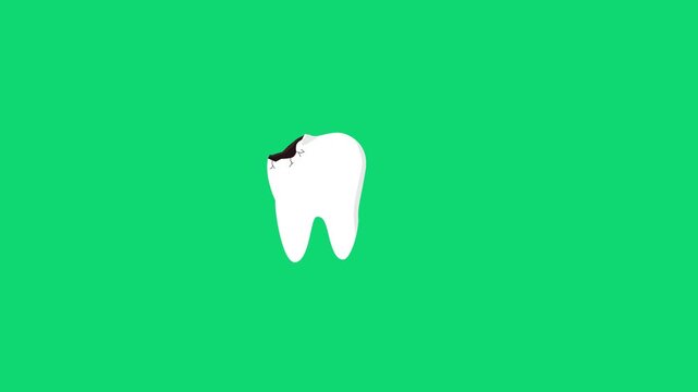 4K Animation Process Footage of a cavity and a strong tooth becoming hollow and damaged against a green background. For dental and oral health education.