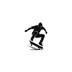 Fototapeta premium Silhouette of a skateboarder performing a trick on a skateboard.