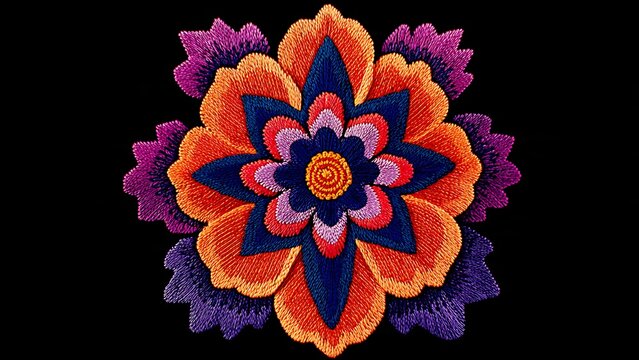 Vibrant Tenango Embroidery Flower with Rich Colors and Intricate Design