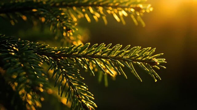 A close-up view of a pine branch illuminated by sunlight, showcasing the intricate details of nature, highlighting the application of artificial intelligence in analyzing the environment