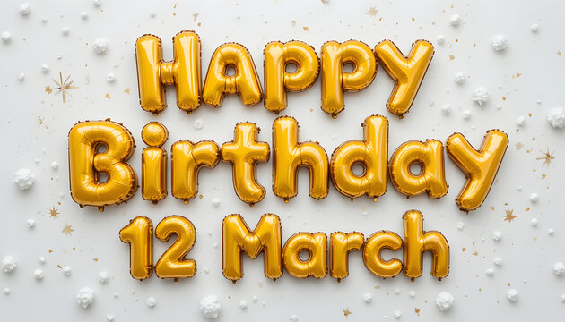 Golden balloons celebrate a special birthday on March 12th with festive decorations