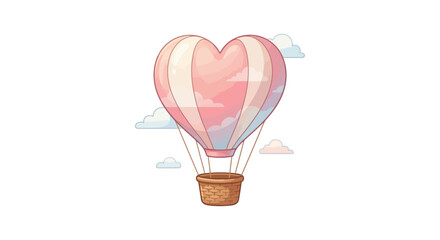 Romantic heart shaped hot air balloon flying in the sky