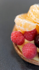 dessert cl&eacute;mentines et framboises