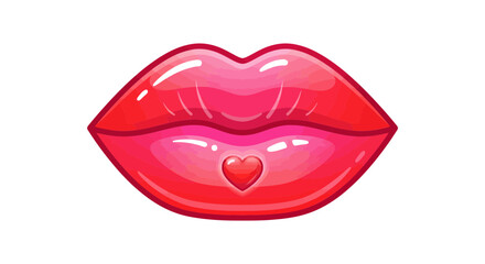 Stunning red lips with heart kiss mark illustration