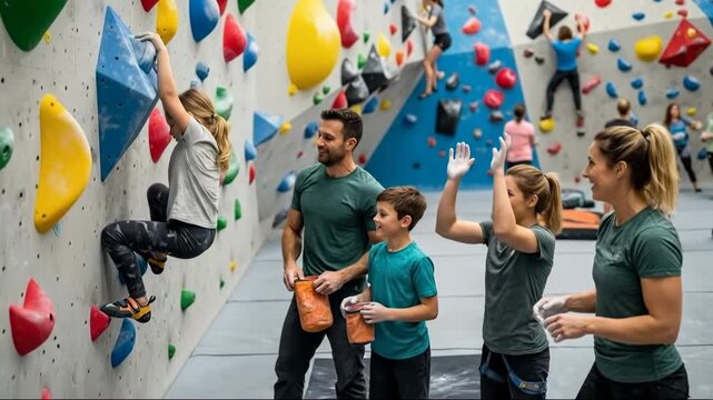 Family bouldering adventure: inspiring climbing progress for all ages in indoor gym