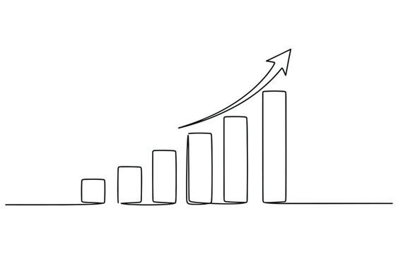 Business growth bar chart continuous one line art drawing and growth bar chart icon.