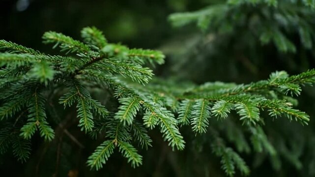 A close-up view of evergreen branches with lush foliage, showcasing artificial intelligence in analyzing nature scenes.
