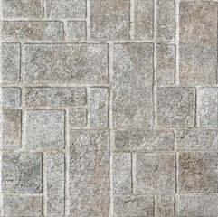 Obraz premium Close up of square checkerboard tiles in white, beige and pink color, with random pattern. Seamless checkered tiles pattern background texture. Suitable for outdoor flooring.