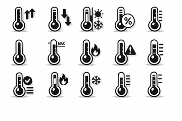 Temperature Control and Thermometer Icons Set