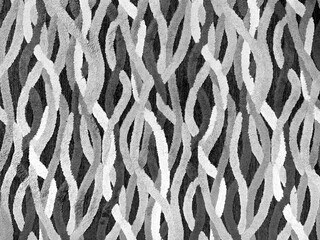 Close up of carpet rug in random wavy and curvy texture, in black and white color. Seamless background texture.