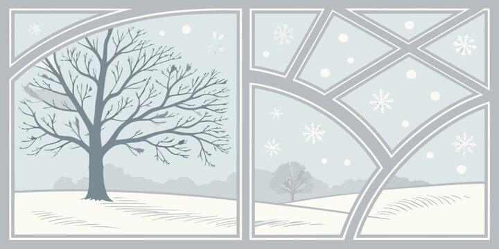 Winter landscape with snow and tree silhouettes